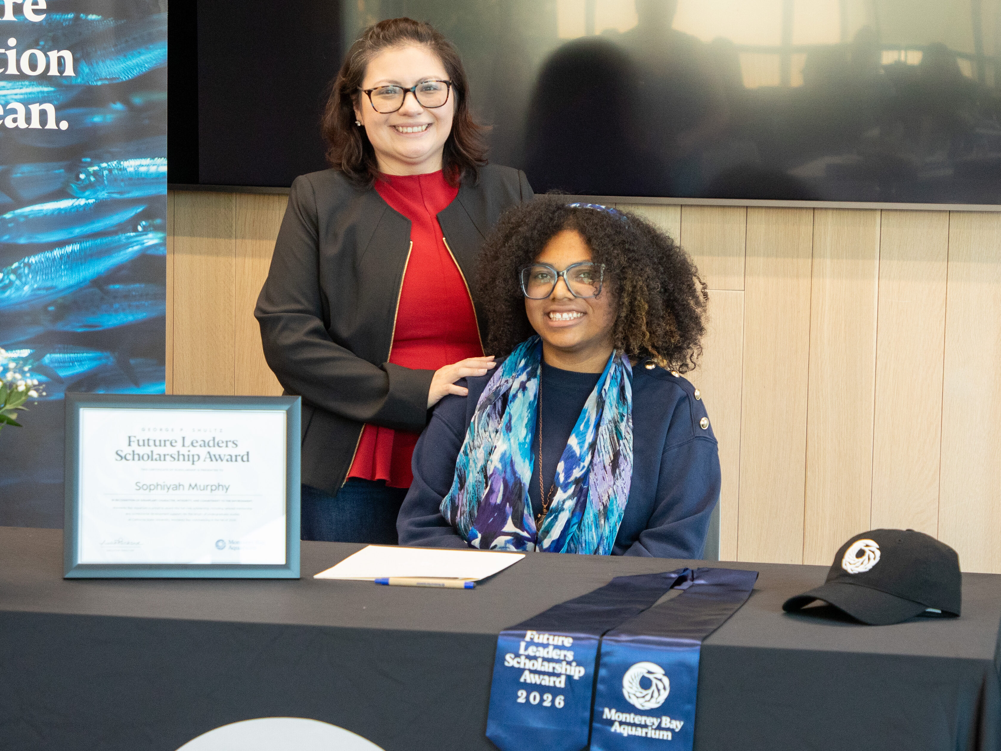 The 2026 George P. Shultz Scholarship was awarded to Sophiyah Murphy on behalf of the Monterey Bay Aquarium.