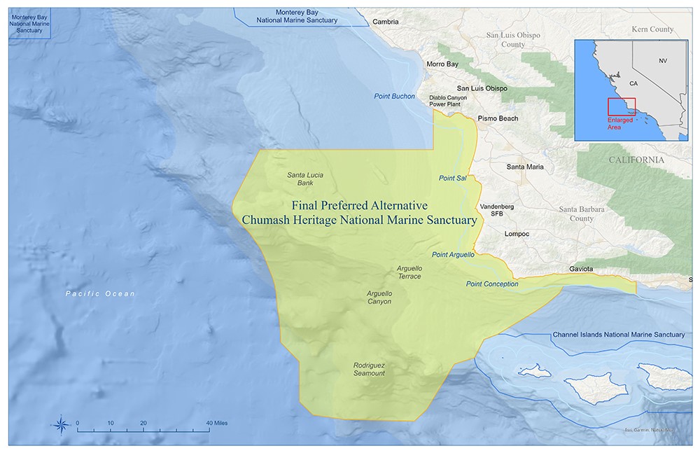 Map of proposed boundaries of Chumash Heritage National Marine Sanctuary