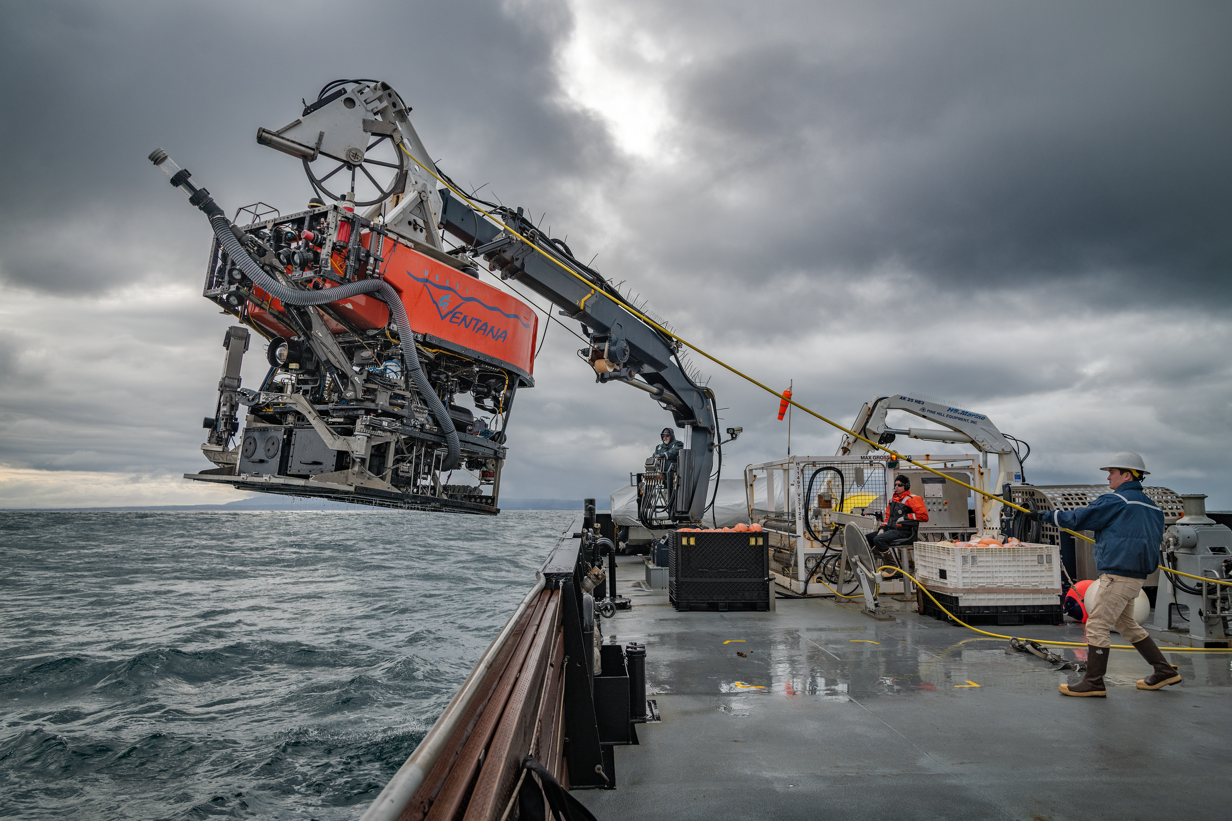 The Monterey Bay Aquarium Research Institute's remotely operated vehicle Ventana, being lowered into the ocean