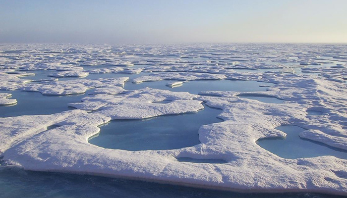 Ice melting over the surface of Arctic ice shelves