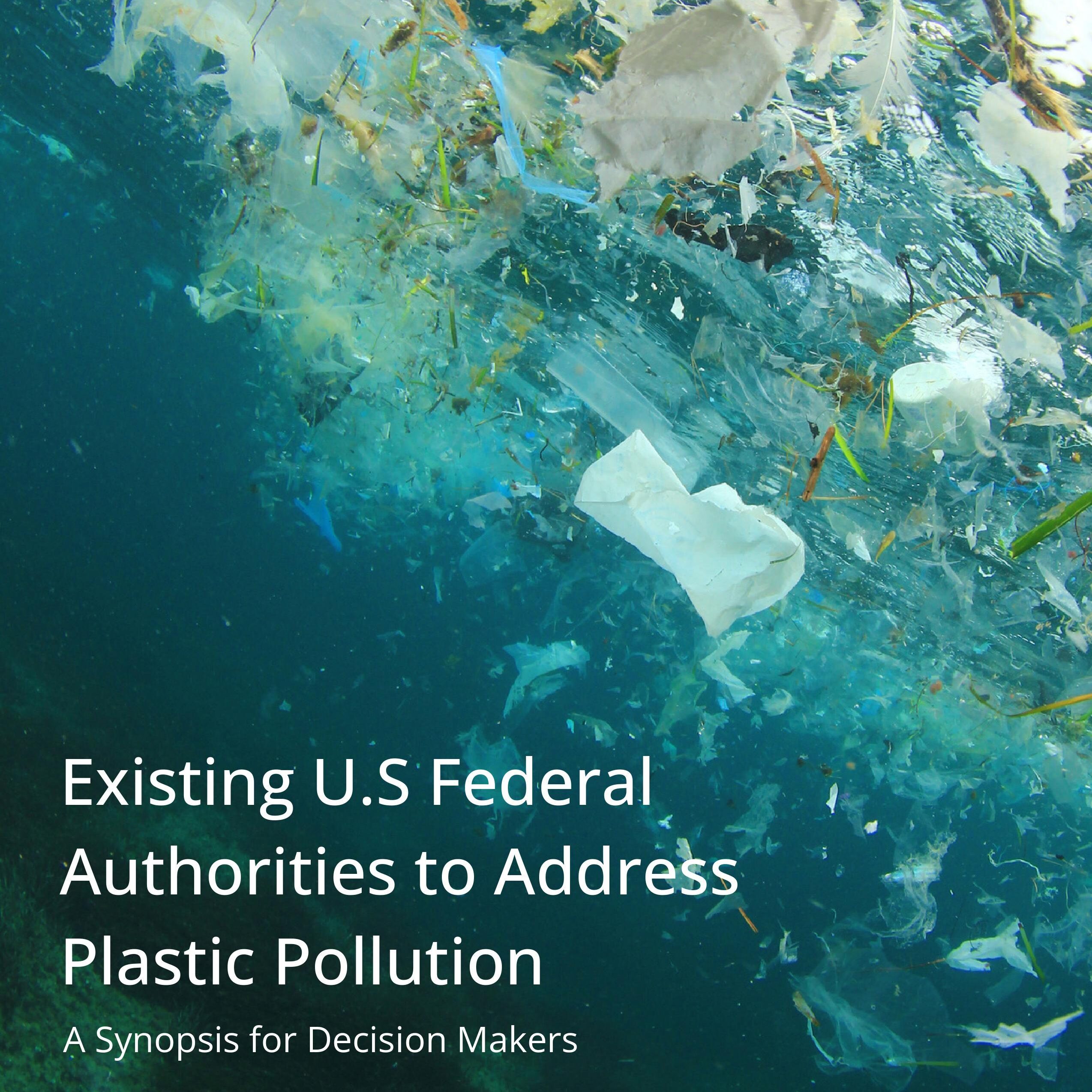 Cover of the plastic report showing a lot of plastic floating in the water
