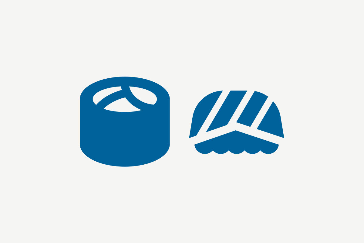 Two blue sushi icons depicting a roll and a piece of nigiri.