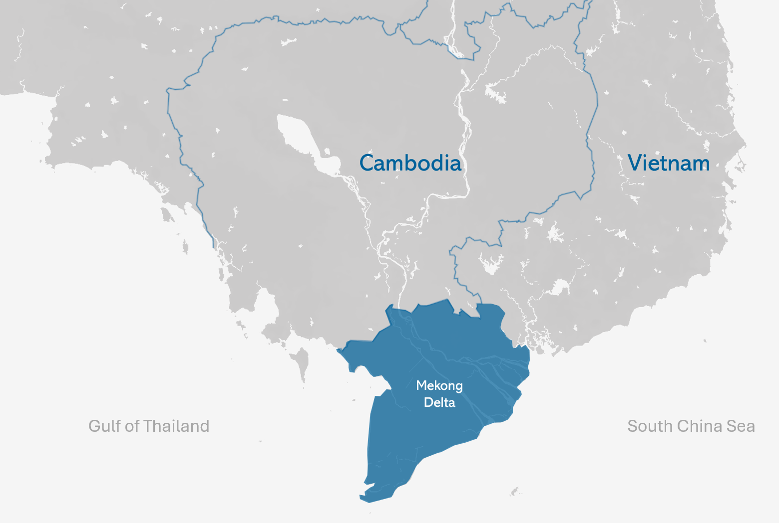 Map of Mekong Delta in the southernmost region of Vietnam