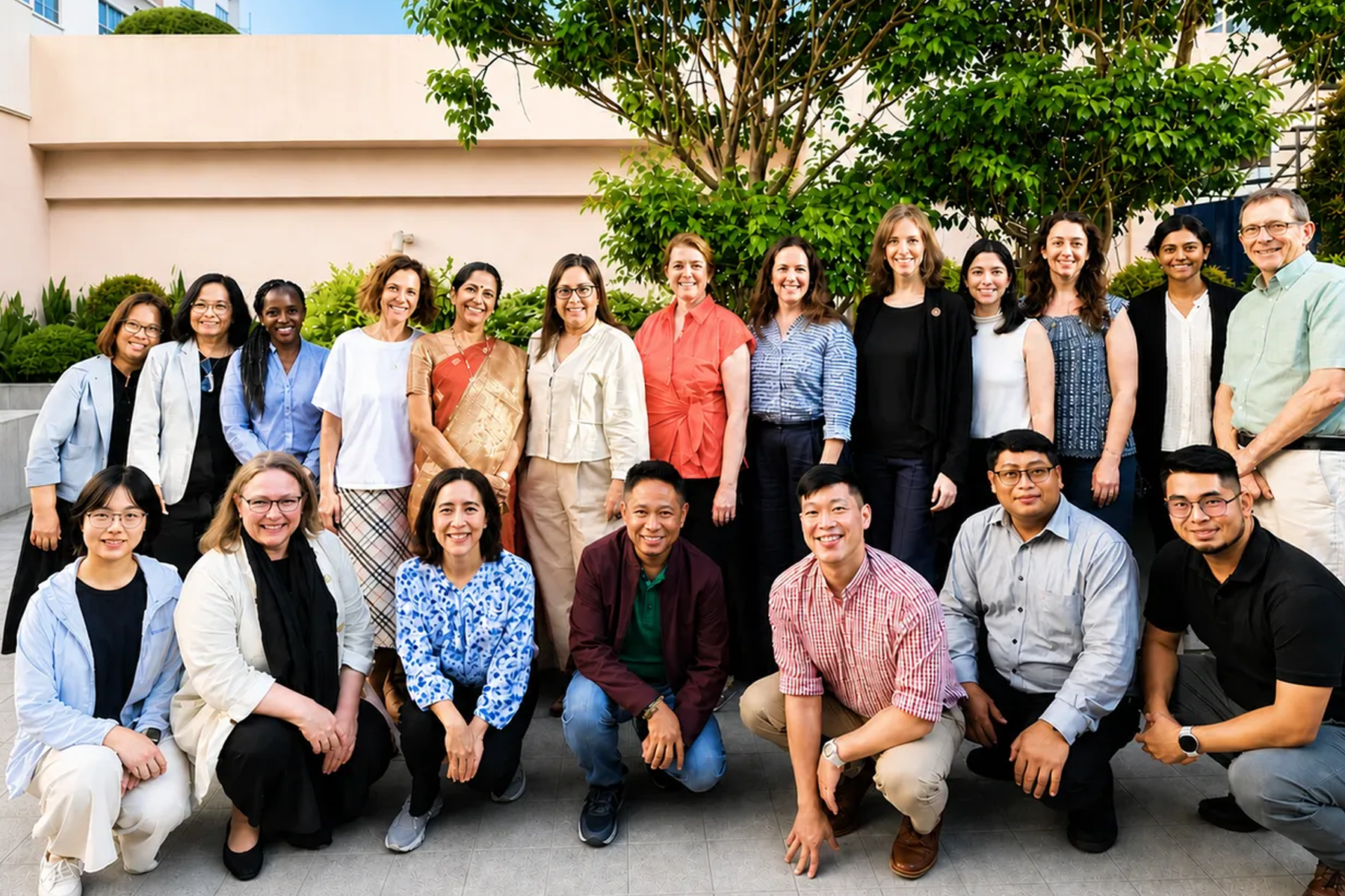 Large diverse group of Seafood Watch staff and partners posing outdoors in 2025